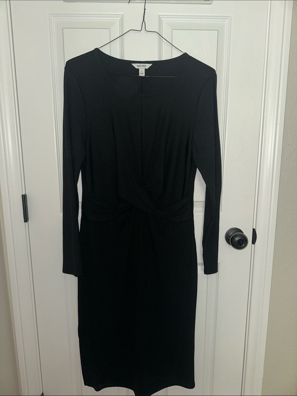 Nine West Black Long Sleeve Twist-Waist Midi Dress